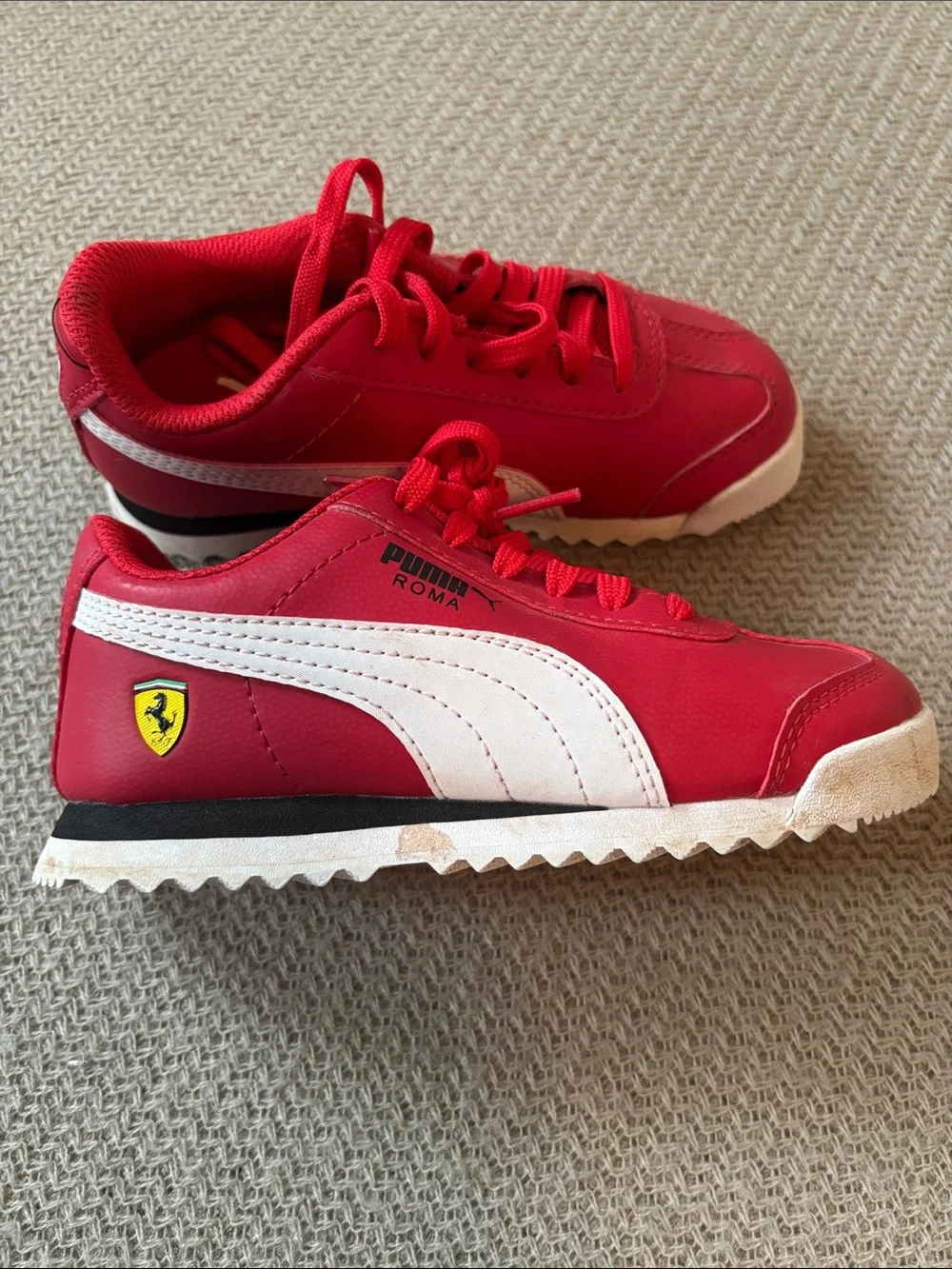 Puma Kids Roma Red & White Sneakers with Ferrari Shield